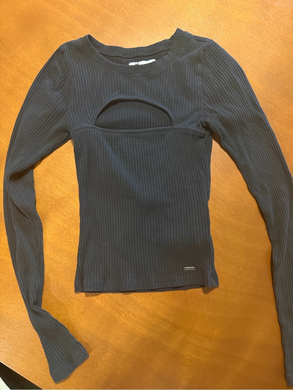 Hollister Black Ribbed Long-Sleeve Cutout Top